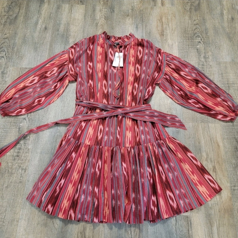 LAUREN Ralph Lauren Geo-Stripe Belted Cotton Voile Dress Red Women’s Size 16 NWT - Picture 11 of 16